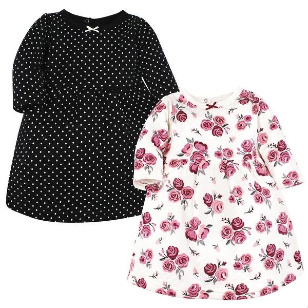 slide 1 of 1, Hudson Baby Baby Girl Cotton Dresses, Burgundy Rose 0-3 Months - Burgundy Rose