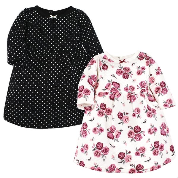 slide 1 of 1, Hudson Baby Toddler Girl Cotton Dresses, Burgundy Rose 2T - Burgundy Rose
