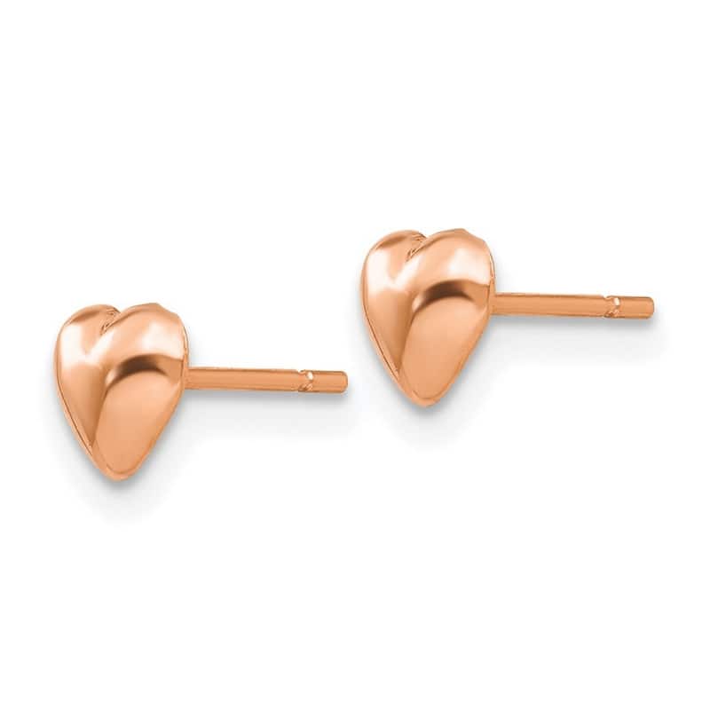 Curata 14k Rose Gold Love Heart Post Earrings High Polish Jewelry Gifts for Women
