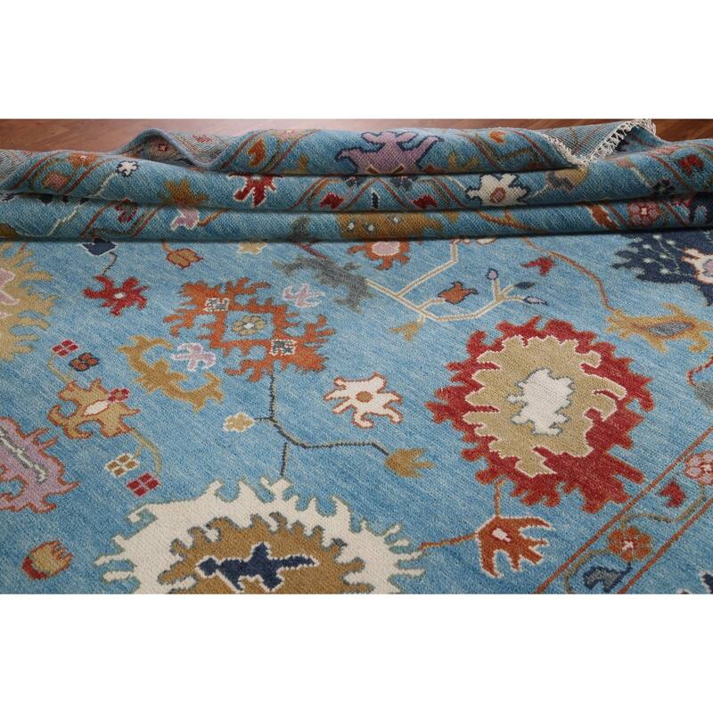 Blue Floral Oushak Area Rug Handmade Oriental Wool Carpet - 8'10"x 11'9"