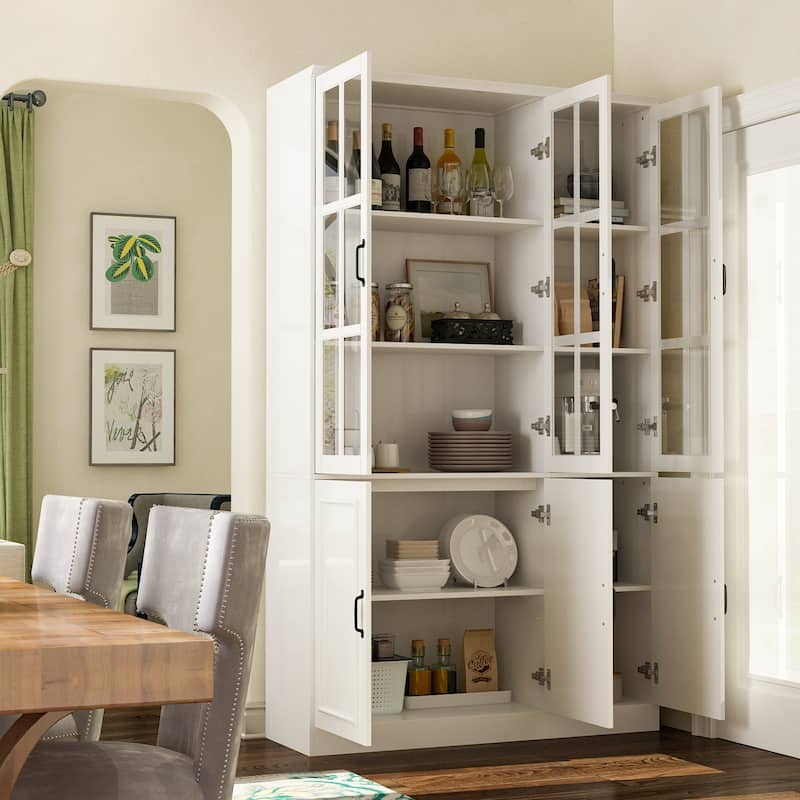 Tall Storage Cabinet Glass Doors Display Cabinet Bookcase Home Office