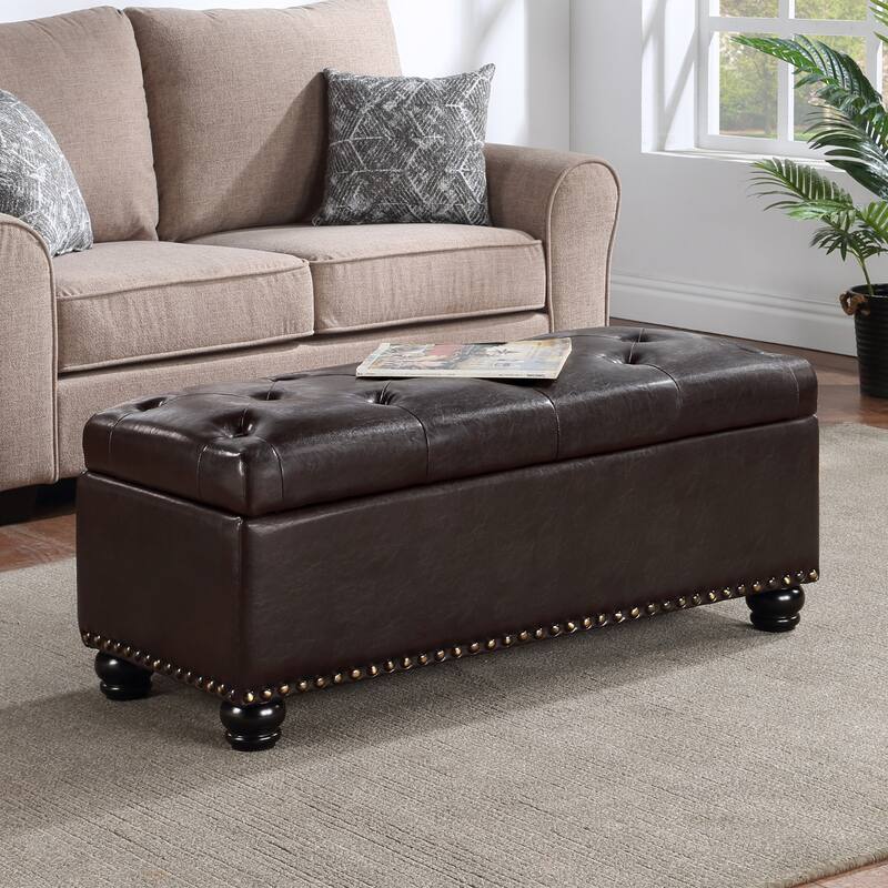 Upholstered Storage Ottoman Bench with Hidden Storage and Long Cushion Top for Hallways, Bedrooms or Living Rooms