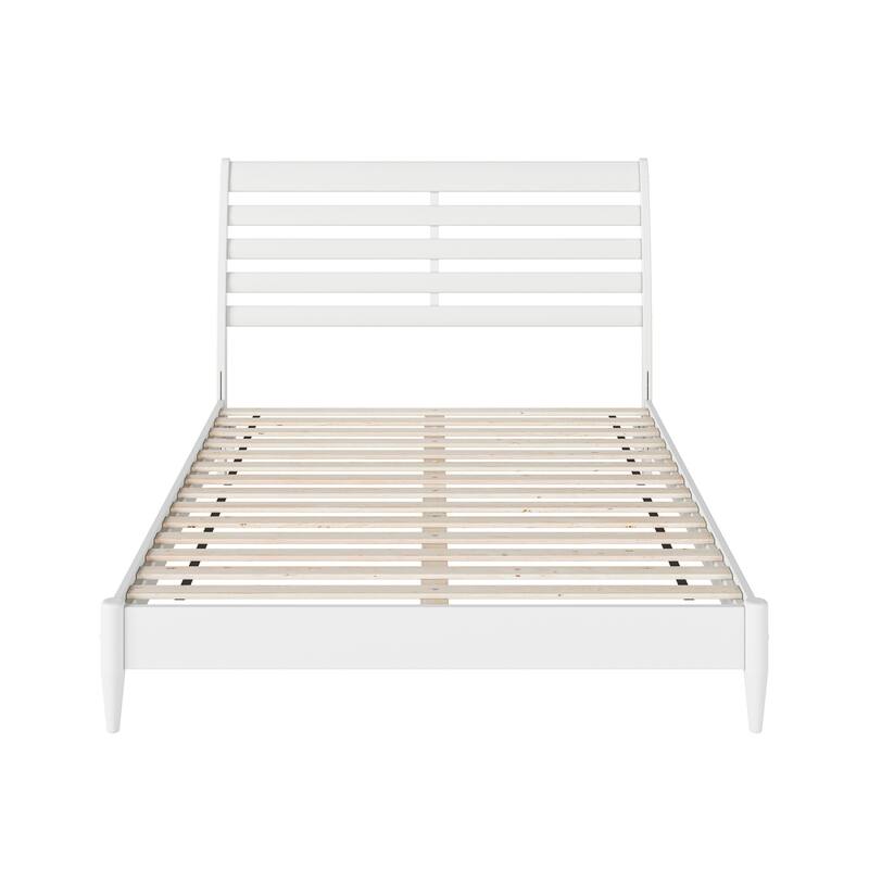 Solid Wood Low Profile Platform Bed - Modern Style Bed Frame, White Finish