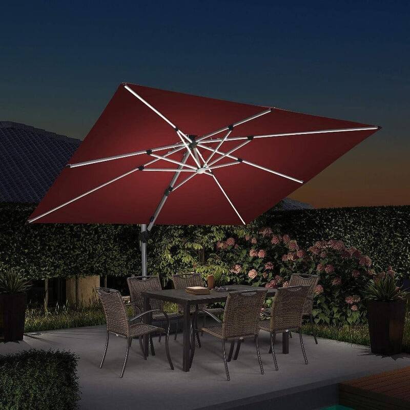 PURPLE LEAF 9/10/11 ft Square 09x12 ft Rectangle Double Top LED Patio Cantilever Umbrella with Base