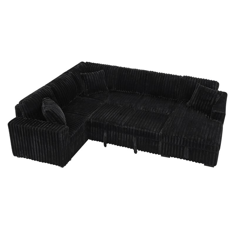 Roomfitters Oversized U Shaped Sectional Sleeper Sofa Bed with Pull Out Couch and Storage Chaise, Black