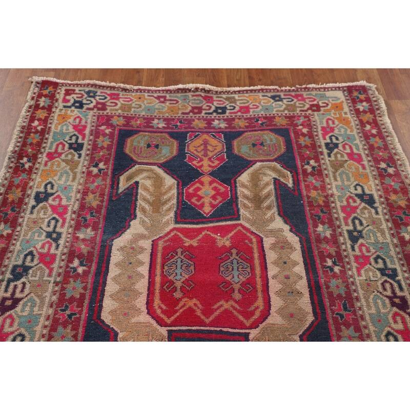 Navy Blue Meshkin Persian Vintage Runner Rug Handmade Wool Carpet - 4'3"x 11'8"