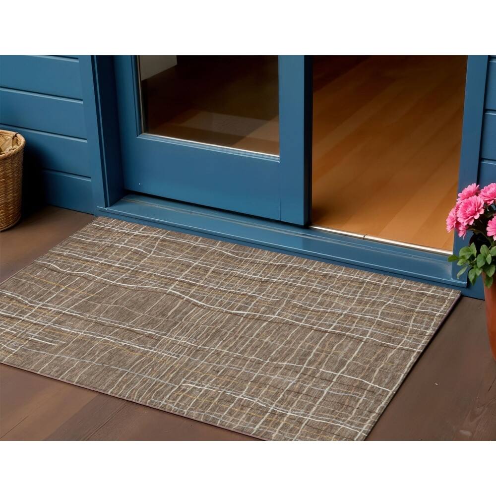 HomeRoots Striped Transitional Rectangle Outdoor Rug