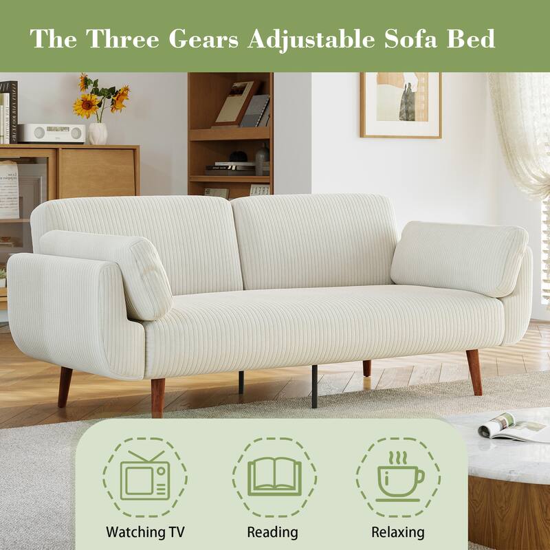 73" W Upholstered Corduroy Convertible Sleeper Sofa Bed with Pillows