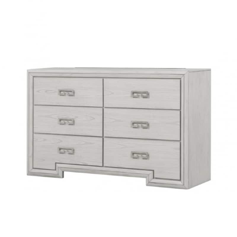 Basil 6 Drawer Wide Dresser, Rustic White Solid Wood, Cedar Lining