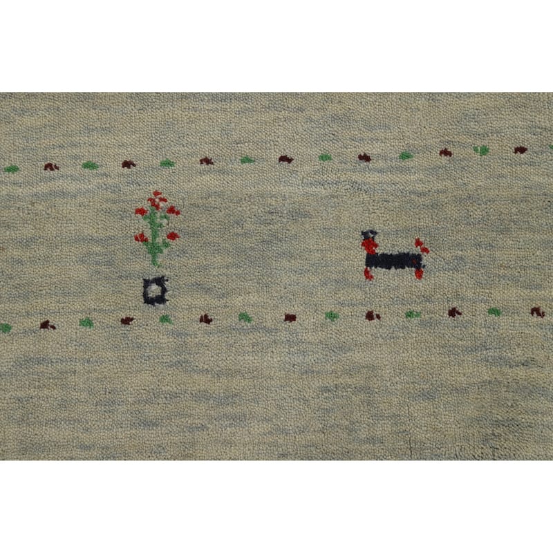 Hand Knotted Oriental 100% Wool Carpet Tribal Animal Pictorial Beige & Ivories Gabbeh Area Rug - 5' 0'' X 3' 0''