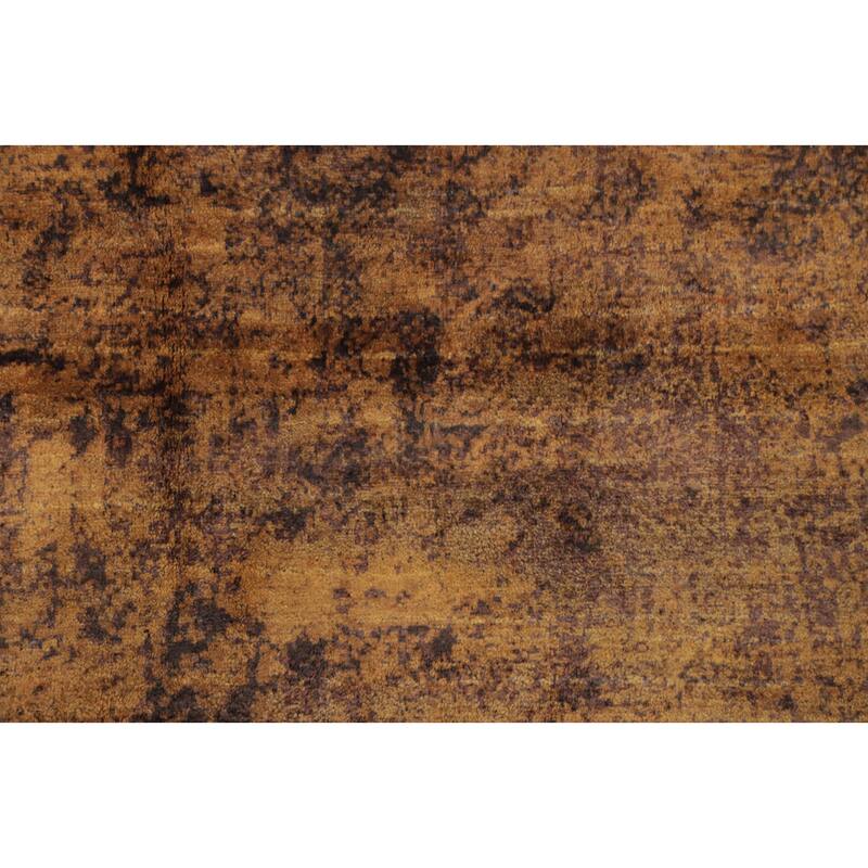 Hand Knotted Oriental Viscose Silk Carpet Modern Abstract Yellow & Gold Abstract Area Rug - 7' 9'' X 5' 8''