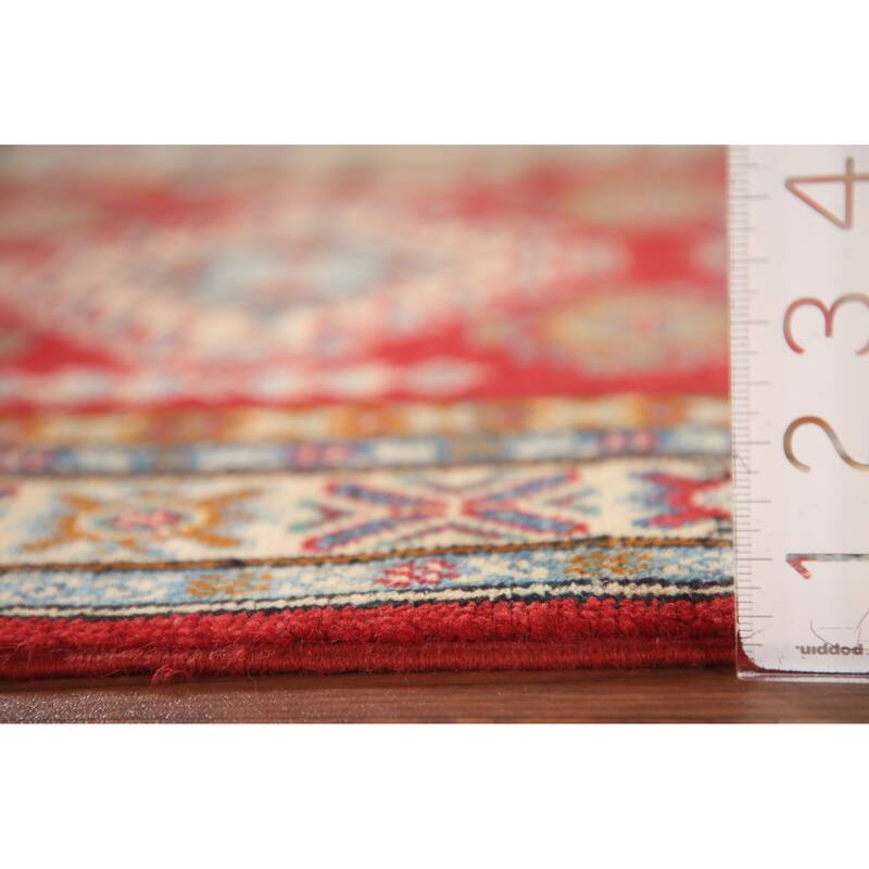 Kazak Oriental Accent Rug Hand-Knotted Red Geometric Wool Carpet - 2'8"x 4'1"