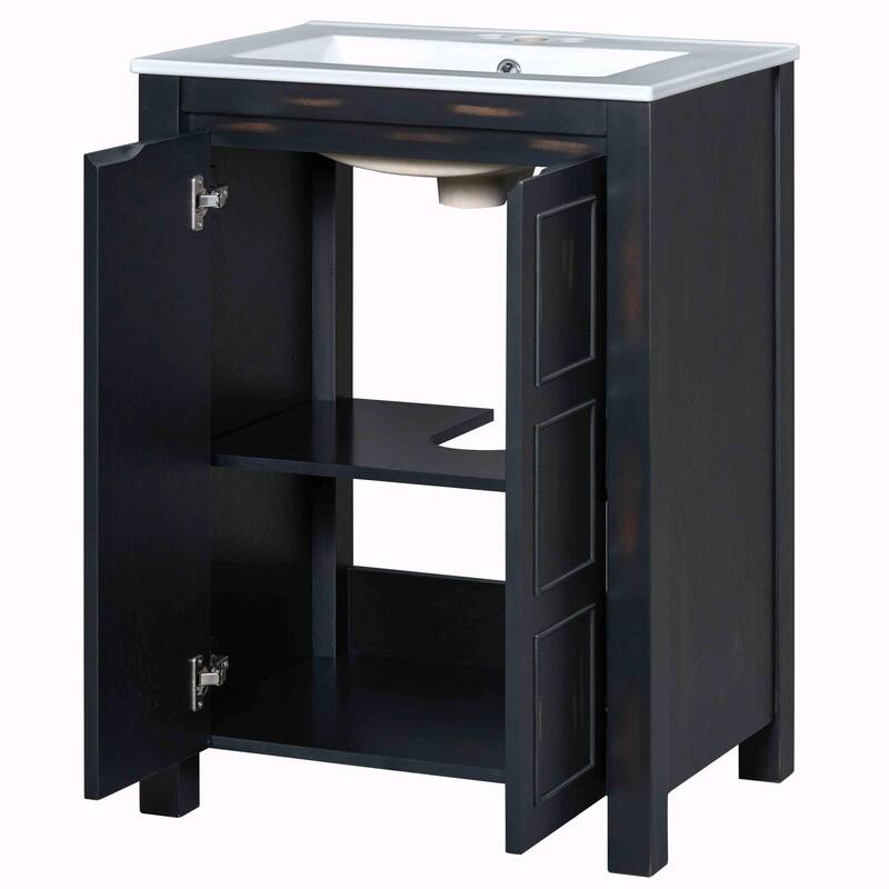 Vintage Style Bathroom Vanity Combo with Ceramic Sink and 2 Soft-close Doors