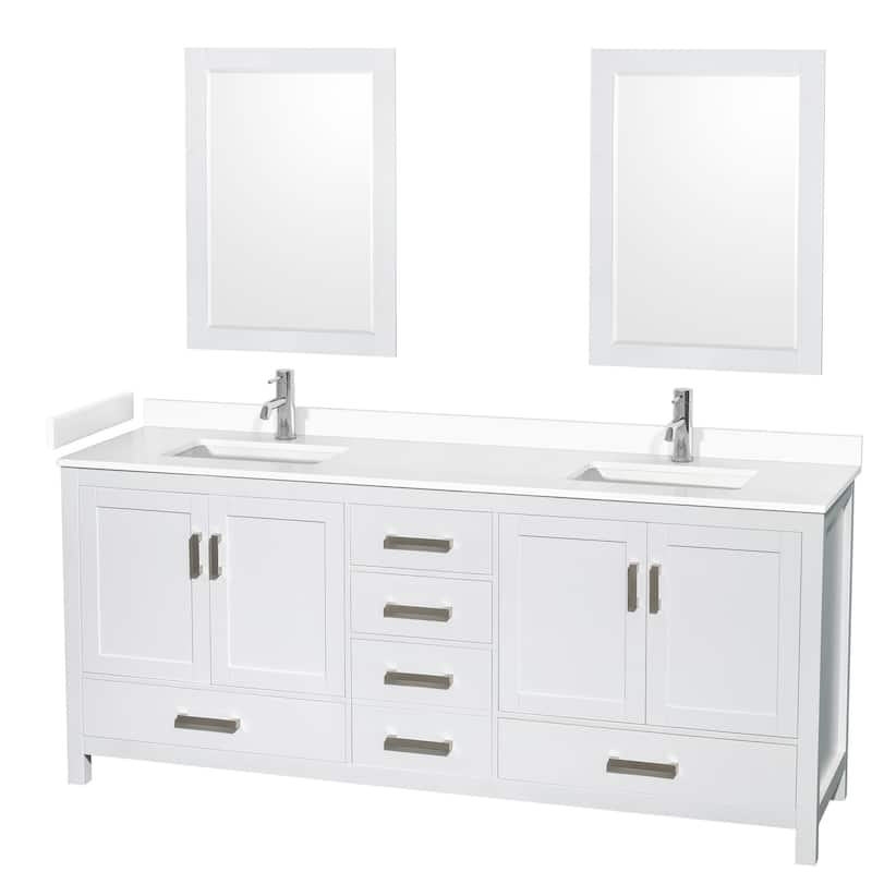 Wyndham Collection Sheffield 80" Double Bathroom Vanity, Carrara - White / White Cultured Marble Top / Brushed Chrome