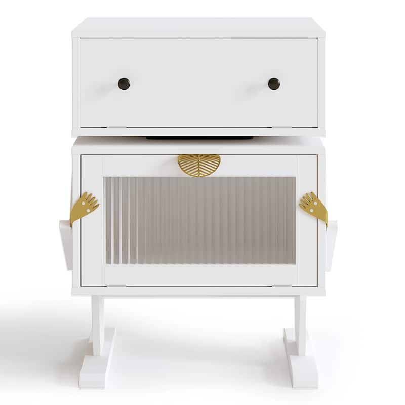 Nightstand with Rotating Drawer and LED Light Strip