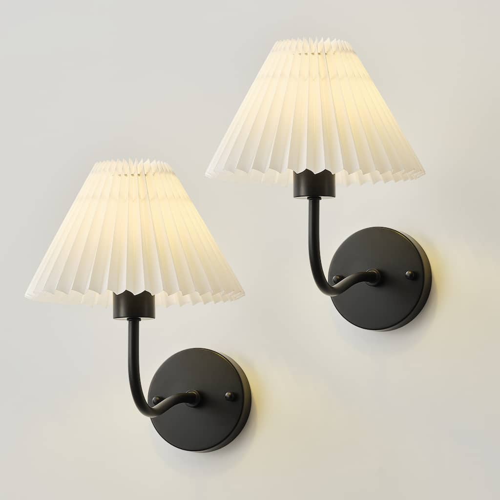 Starsky Wall Sconce (Set of Two) with Pleated Fabric Shades and PVC Lining Gold and Black