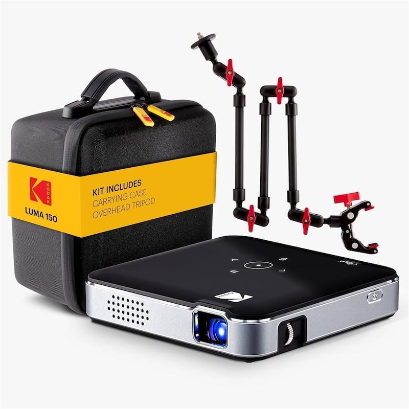 Kodak Luma 150 Pico Projector, Rechargeable Ultra Mini Projector with Overhead Tripod & Case - Black