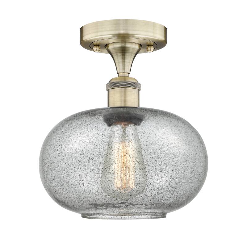 Innovations Lighting Edison Gorham - 1 Light 10" Semi-Flush Mount - Antique Brass/Charcoal