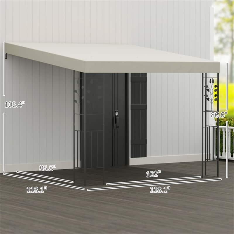 Cream White Outdoor Lean-To Pergola with UPF30+ Polyester Canopy & Powder-Coated Metal Frame Wall-Mountable Shade Shelter