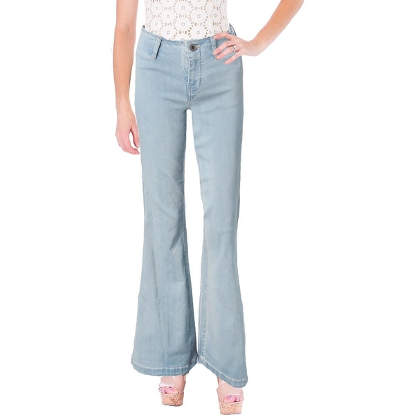 Free People Womens Jolene Flare Jeans Mid-Rise Extended Tab Waistband