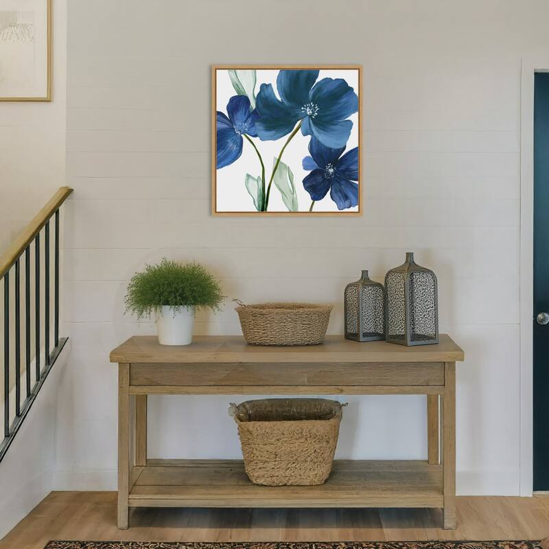 Blue Blossoms on White Canvas by PI Studio Framed Canvas Wall Art Print