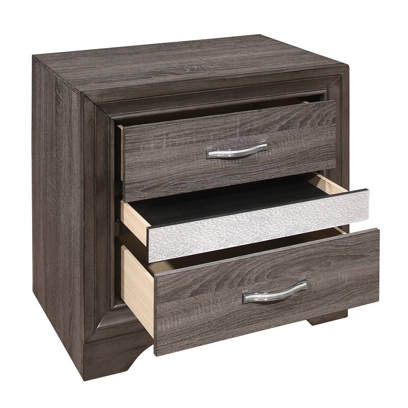 Glamorous Two-Tone Nightstand Hidden Jewelry Drawer Polish Chrome Bar Bedroom Furniture