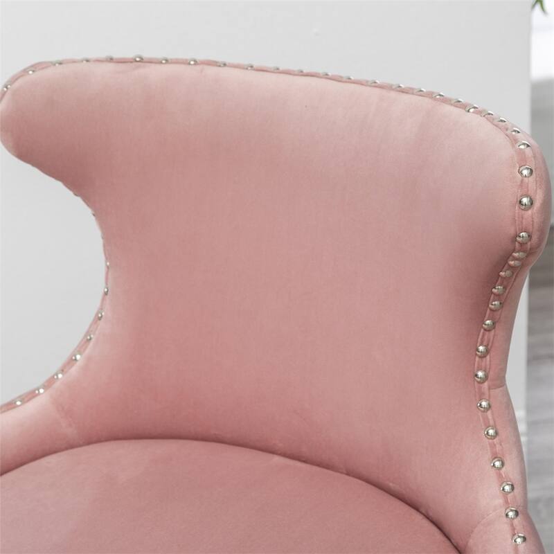 Upholstered Nailhead Trim Accent Chair with Curved Back and Wood Legs