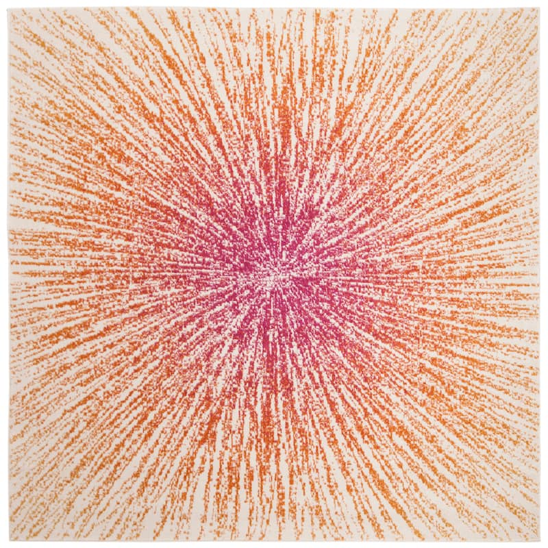 SAFAVIEH Evoke Coralee Abstract Boho Burst Rug - 6'7" Square - Fuchsia/Cream