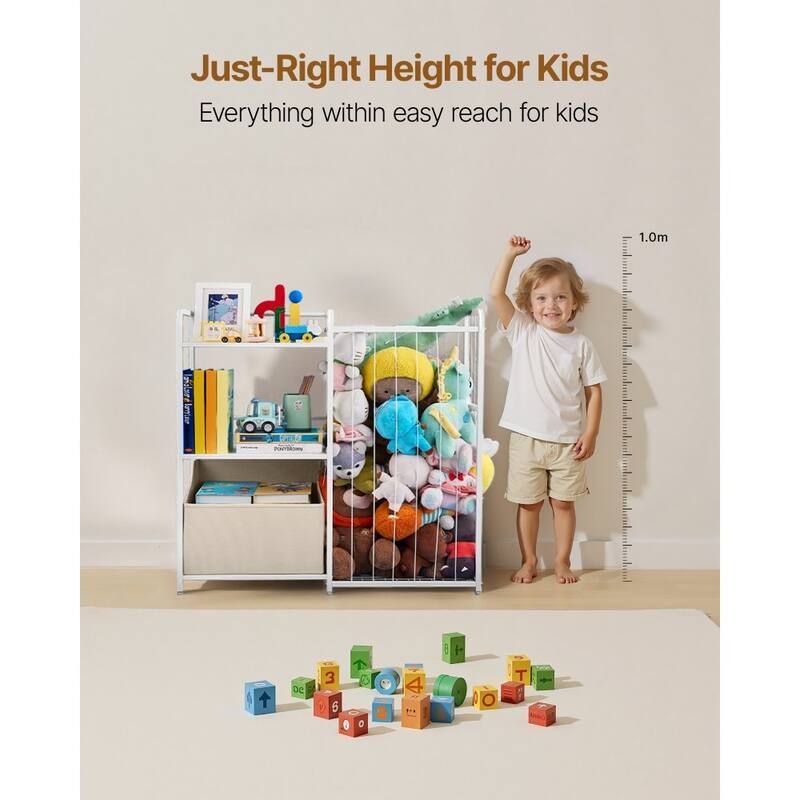 White Kids Toy Organizer with 4 Compartments and Metal Basket Top Shelf and Anti-Tip Design - 33.31 x 11.81 x 32.28 in