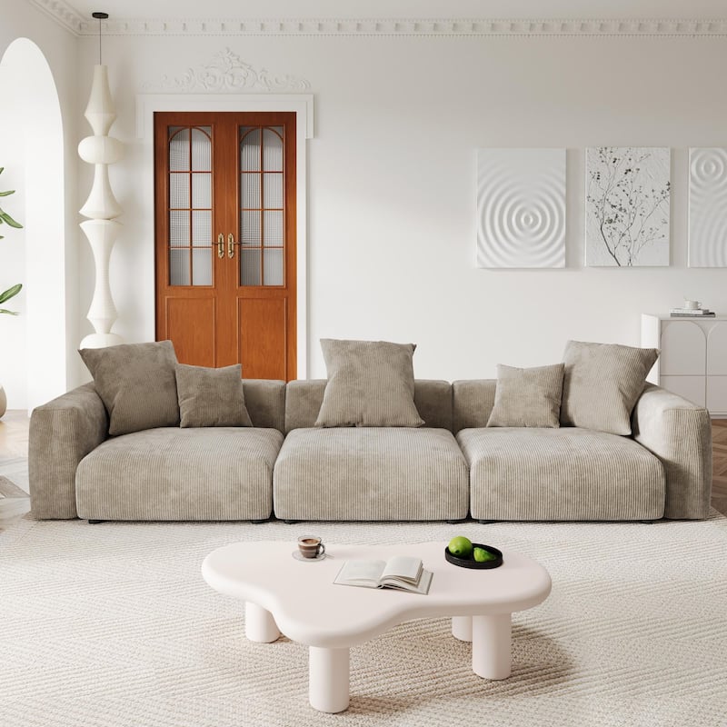 142" Luxurious Sectional Couch Sofa with 5 Pillows - Light brown