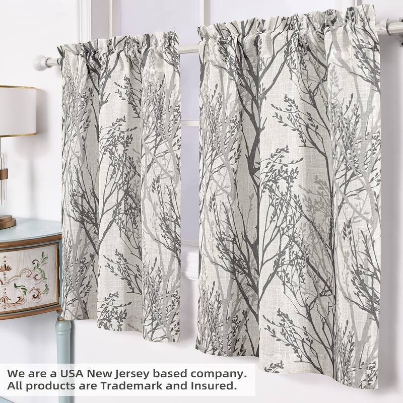 DriftAway Tree Branch Linen Blend Botanical Pattern 3 Pieces Semi Sheer Kitchen Set