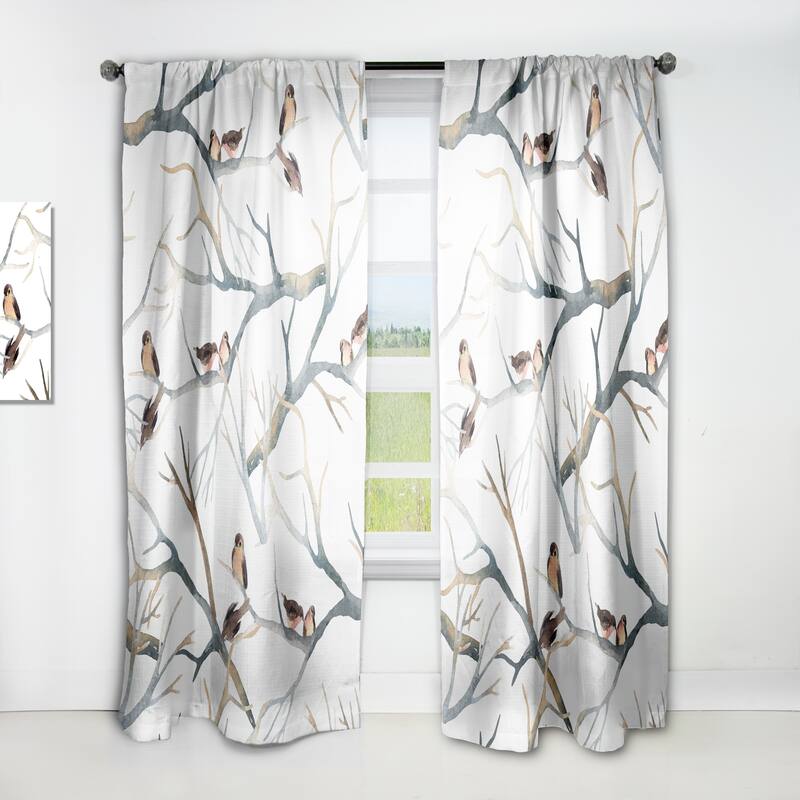 Designart 'Little Birds On The Tree Branches I' Traditional Curtain Single Panel