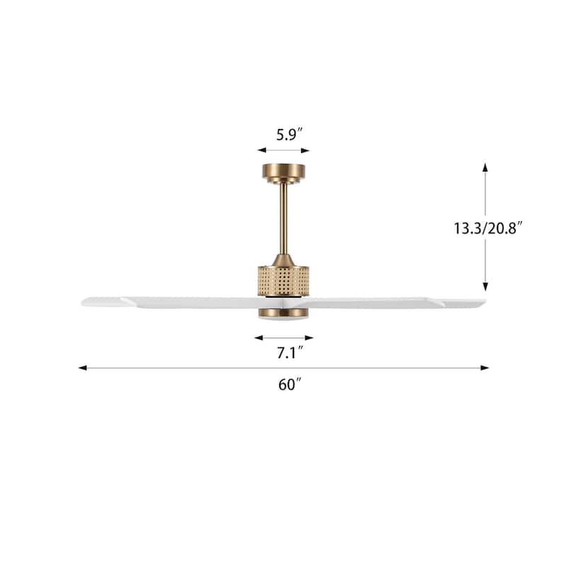 60 Inch. 5 Blades Dc Motor Indoor Ceiling Fan With Light Kit And Remote - 60"