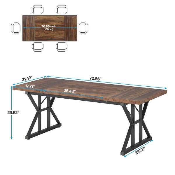 dimension image slide 3 of 9, Farmhouse Dining Table for 6 People, 70.8-Inch Rectangular Wood Kitchen Table