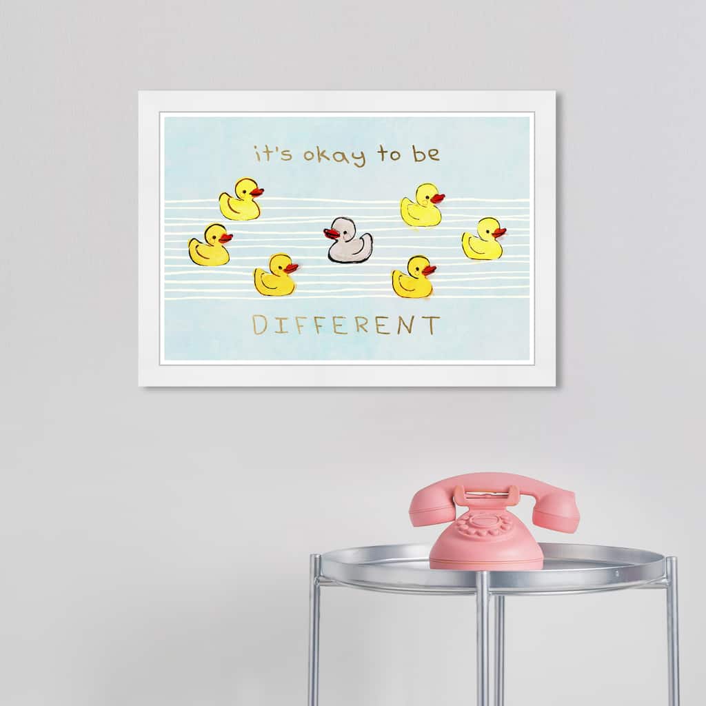 Wynwood Studio 'Its Okay Be Different Duck' Typography and Quotes Blue Wall Art Framed Print
