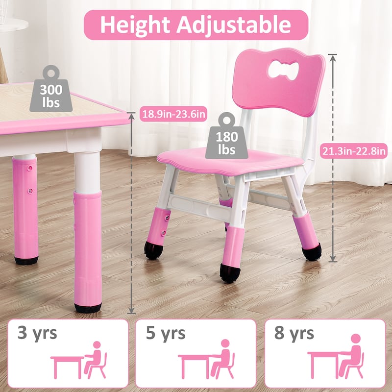 Kids Table and 4Chairs Set-Height Adjustable Desk