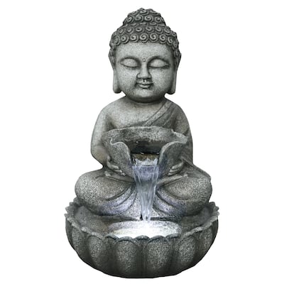 21.5" Buddha in Sukhasana Pose Outdoor Garden Water Fountain