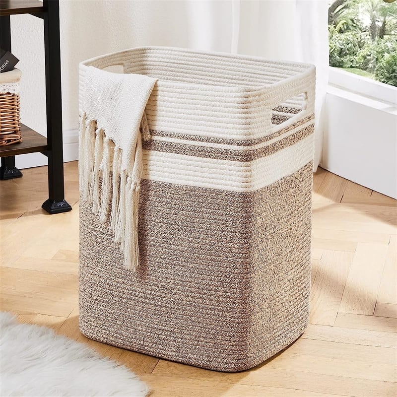 Tall Cotton Storage Basket with Handles - 16"L x 13"W x 22"H