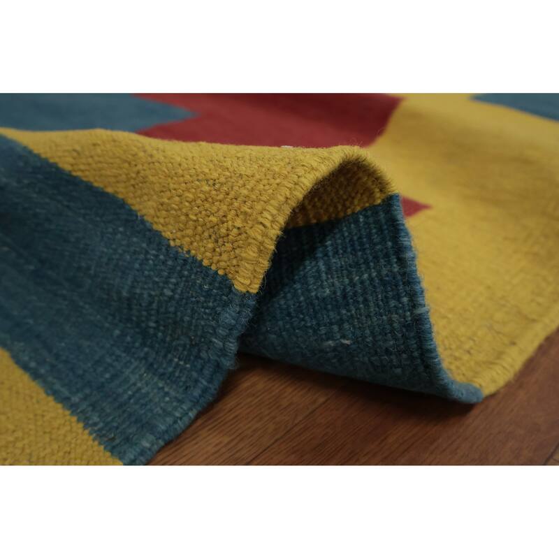 Hand Woven Oriental 100% Wool Carpet Southwestern Modern Navy Blue & Blues Kilim Area Rug - 11' 10'' X 8' 11''