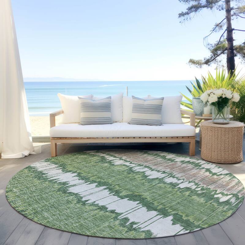 Machine Washable Indoor/ Outdoor Chantille Abstract Ombre Rug - Green - 8' x 8'