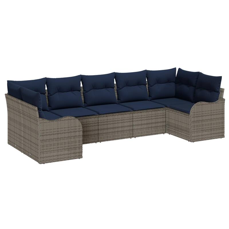 vidaXL 7 Piece Garden Sofa Set with Cushions Gray Poly Rattan - 48 x 114 x 33 in