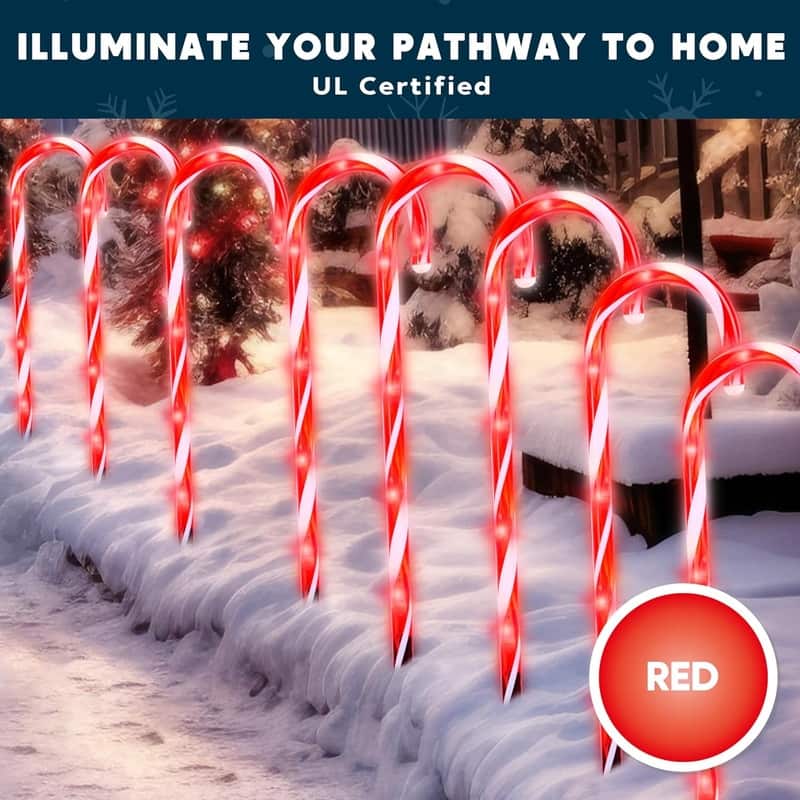 17" Christmas Candy Cane Lights, Christmas Pathway Lights with 72 Red, 12 Packs Candy Christmas Lights Candy Cane