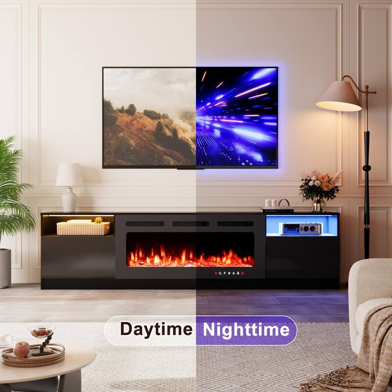 36'' Electric Fireplace TV Stand, Entertainment Center & TV Console for TVs up to 80'', Modern Fireplace Heater for Living Room
