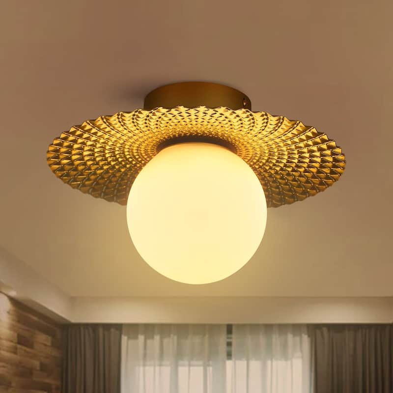 1-light Semi Flush Mount Light with White Globe