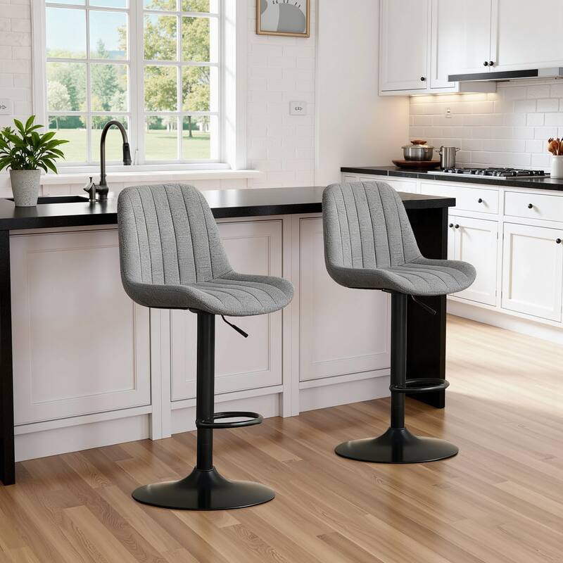 Swivel Bar Stools with Adjustable Height (35.03-43.7 Inches), Backrest, and Soft Knit Fabric - Bar Counter(Set of 2) - Grey