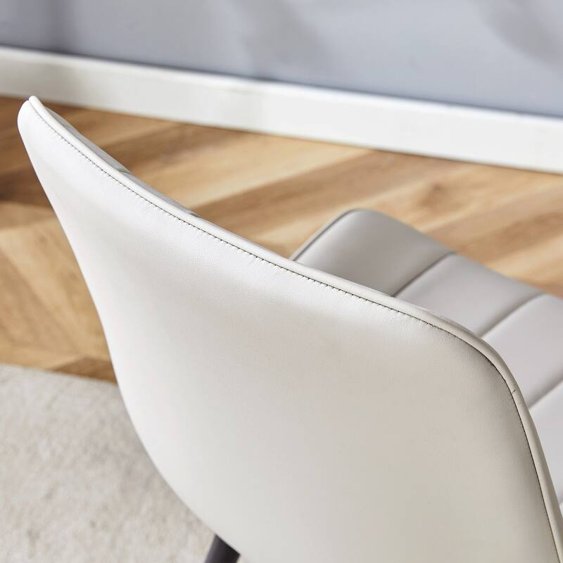 Dining Chair Set of 4 PU Extended Seating with Black Metal Legs