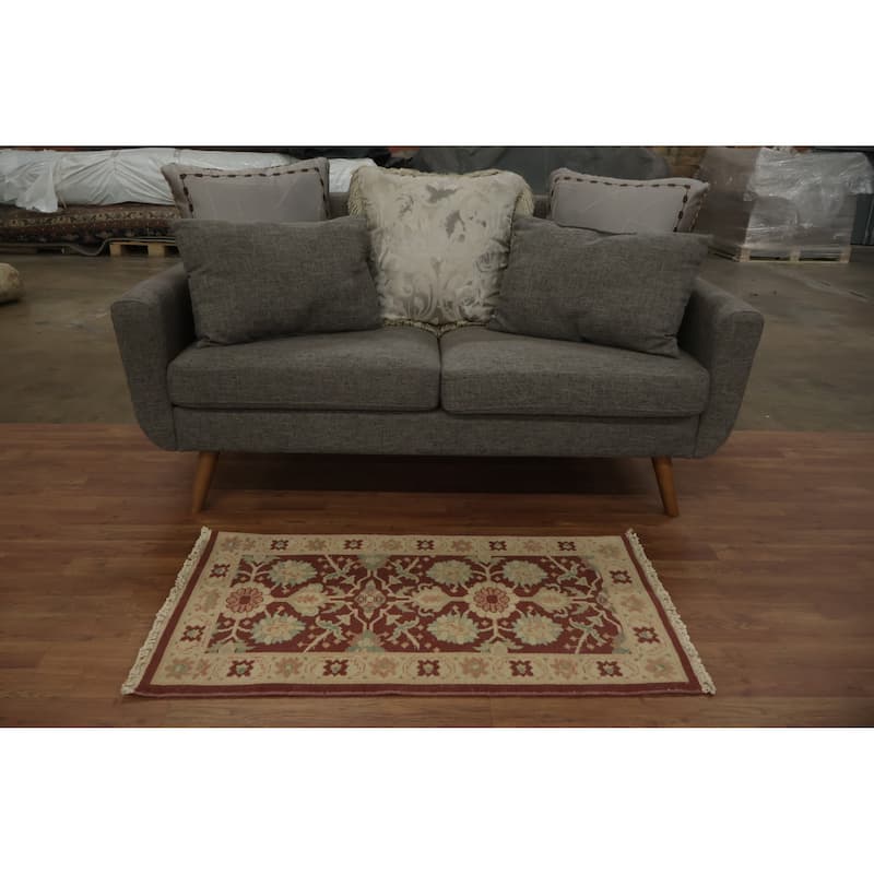 Hand Knotted Oriental 100% Wool Carpet Traditional All-Over Red Ziegler Area Rug - 3' 8'' X 2' 0''