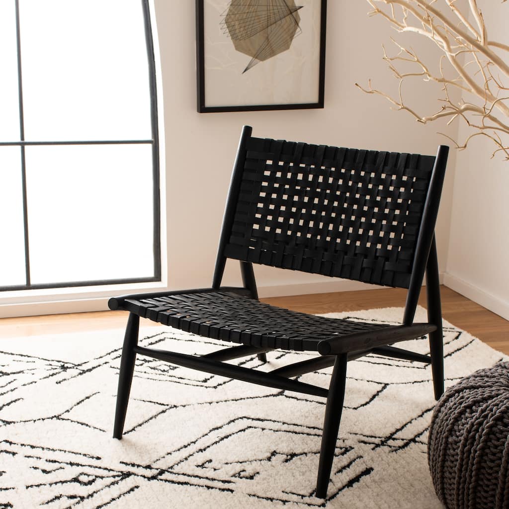 SAFAVIEH Soleil Rosina Leather Woven Accent Chair - 26" W x 31.5" L x 30.7" H - 26Wx31Dx31H