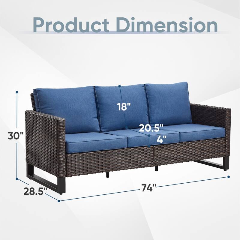 Outdoor Sofa with Swivel Chair Ottomans and Fire Pit Table - Blue cushion - Brown