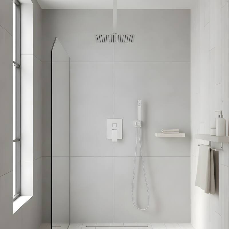 12" Ceiling-Mounted Square Shower and Handheld Showerhead Set - Chrome